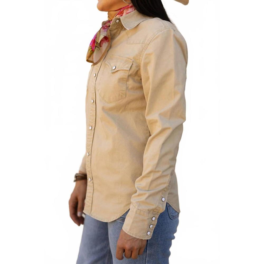 NEW RODEO QUINCY cedona pearlsnap top in khaki - Picture 3 of 4